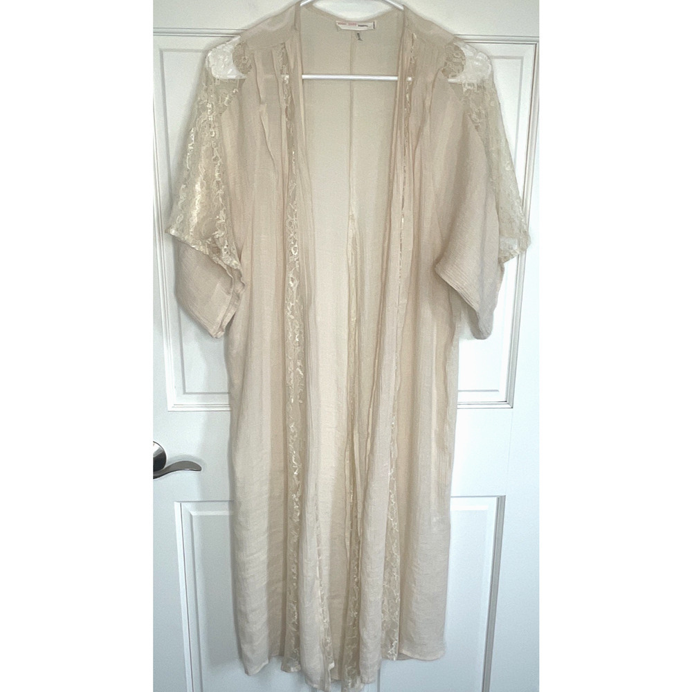 Love Tree Women's Crinkle & Lace Kimono Duster Sz M Boho Festival Hippie